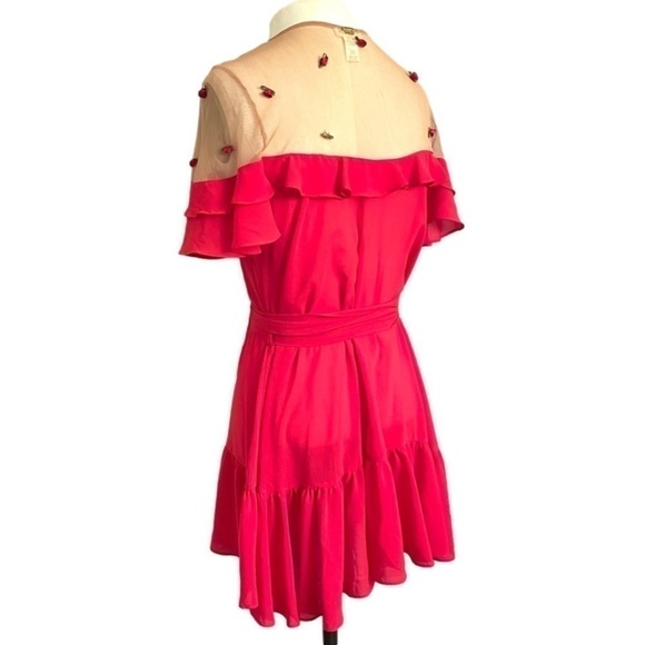 For Love & Lemons Red Mesh Shoulders Rosettes Wrap Mini Dress - XS/S, HTF style - Picture 11 of 14